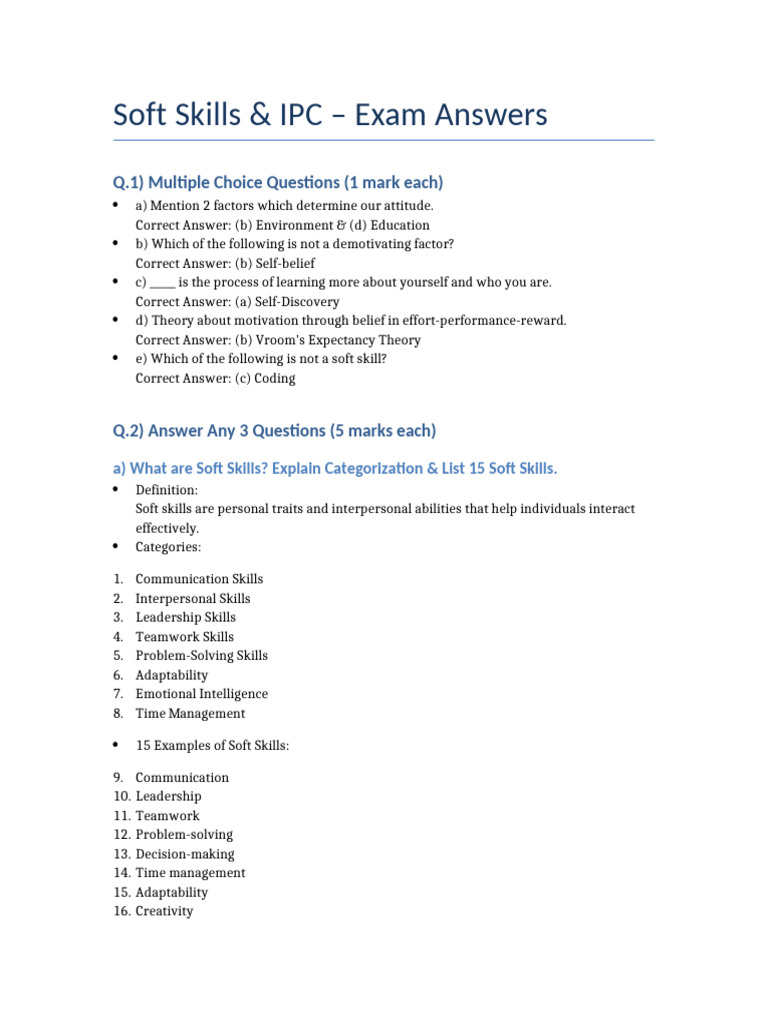 Soft Skills IPC Exam Answers | PDF | Skill | Value (Ethics)