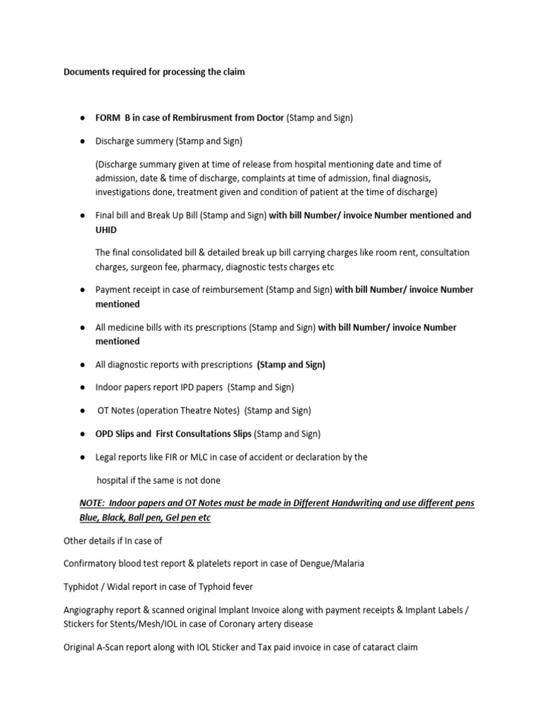 Claim Processing Document Checklist | PDF