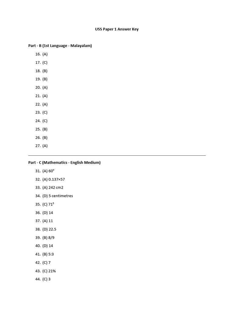 USS Paper 1 Answer Key 2025 | PDF