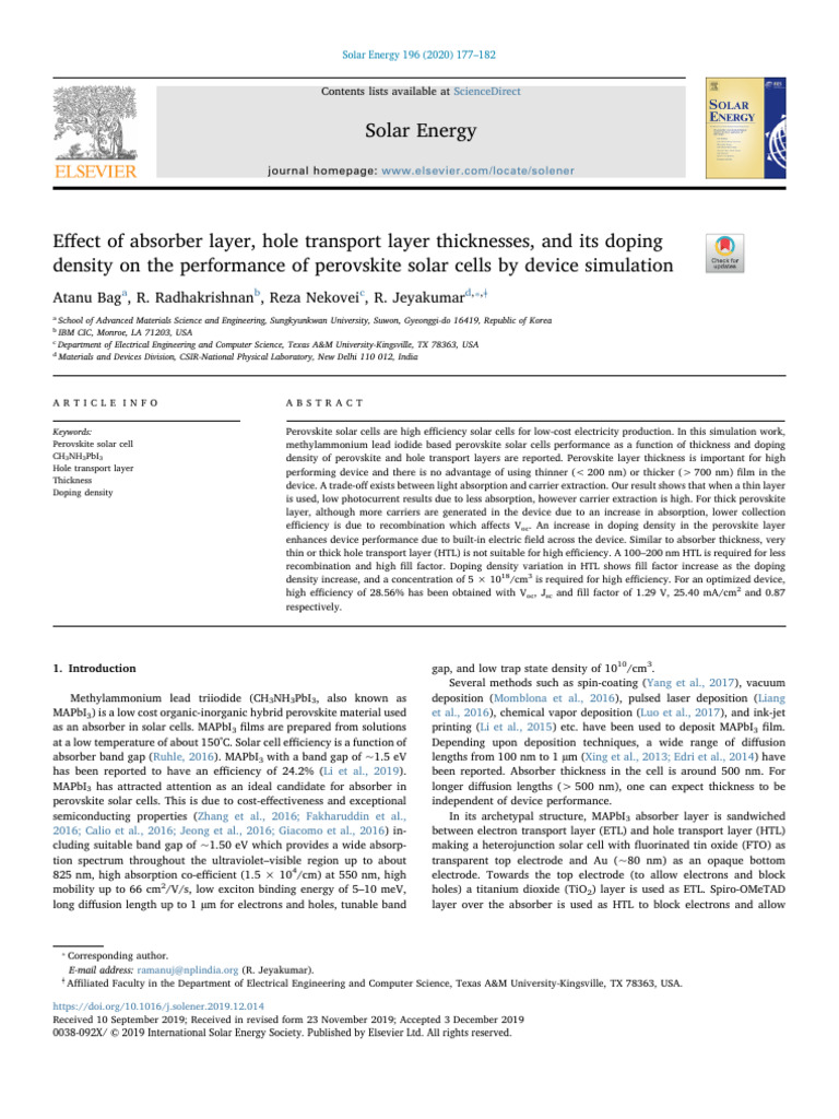 Effect of Absorber Layer, Hole Transport Layer Thicknes | PDF | Doping ...