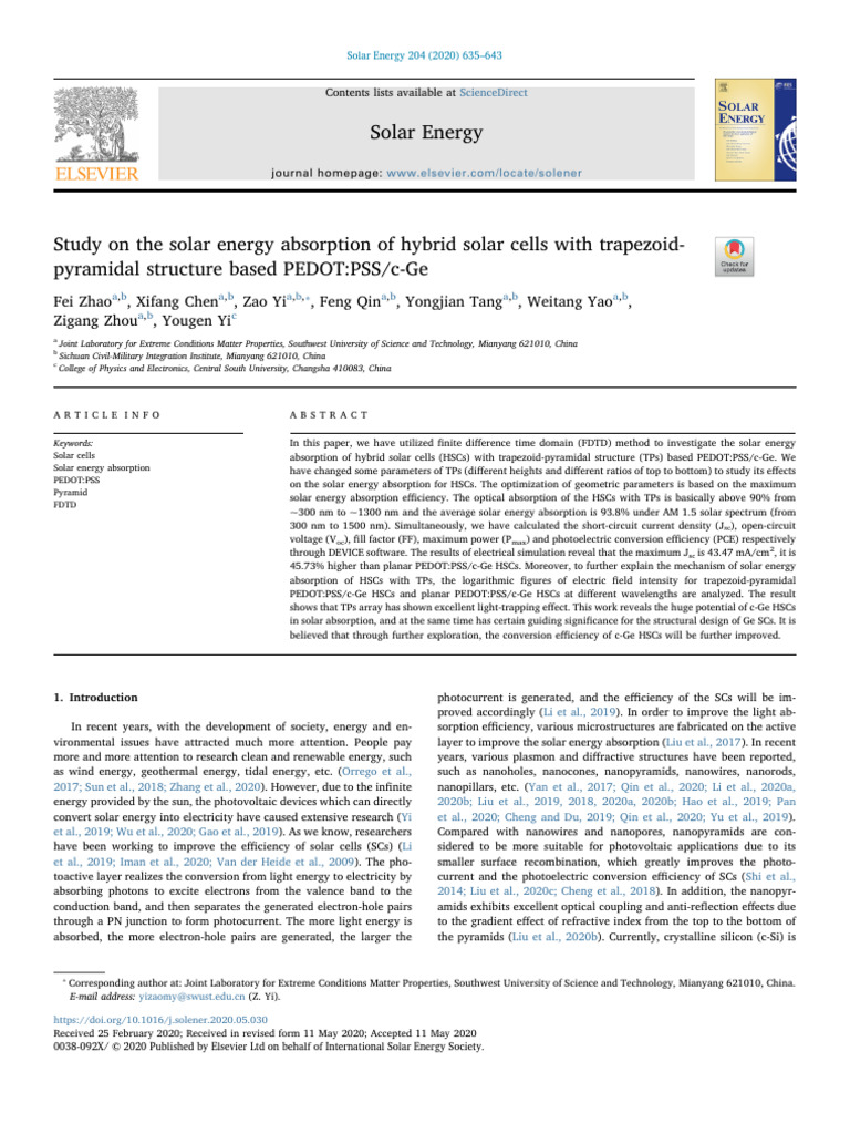 Solar Energy Absorption in Hybrid Cells | PDF | Applied And ...