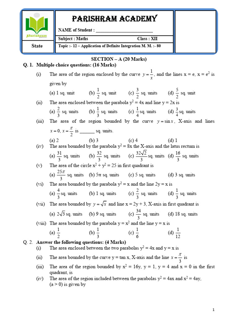 Area Calculations Using Integration | PDF | Area | Geometric Shapes