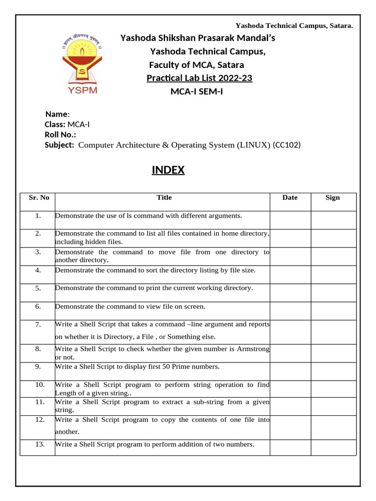 MCA Linux Lab Experiments 2022-23 | PDF | Computing | Operating System ...