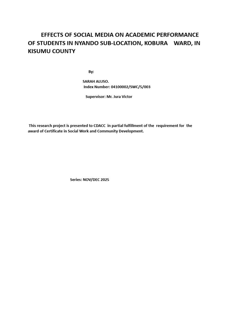 Effects of Social Media On Academic Performance of Students in Nyando ...