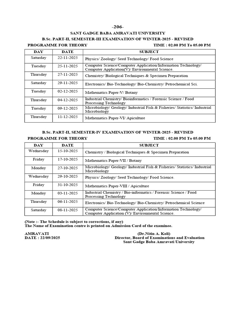 Winter 2025 Exam Schedule - B.Sc & BCA | PDF | Databases | Science