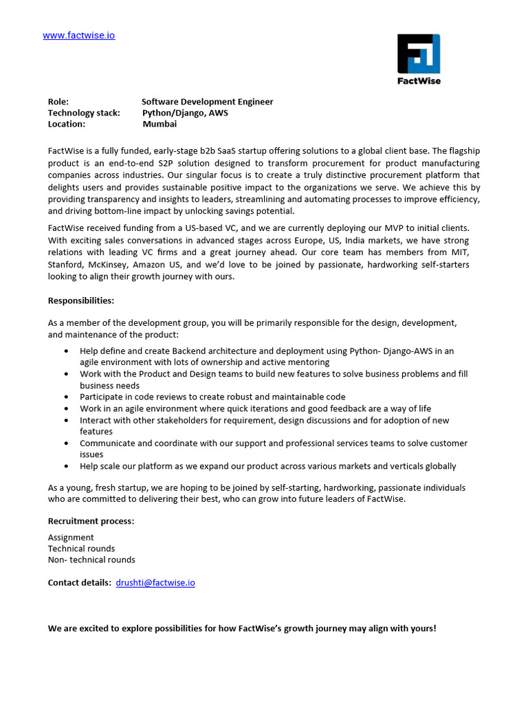 Factwise Backend JD (1) | PDF | Startup Company | Small Business ...