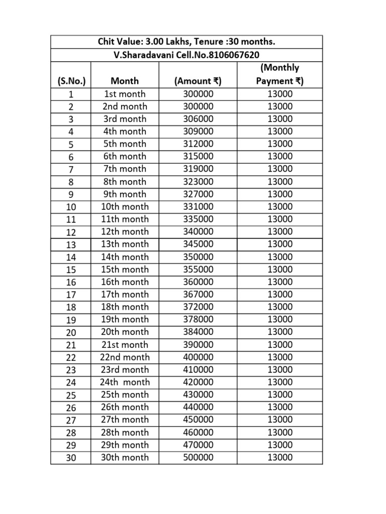 Monthly Payment Schedule Overview | PDF