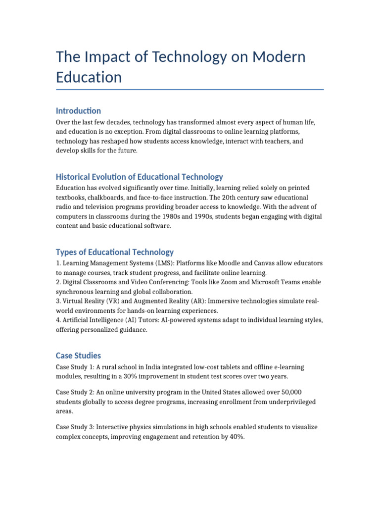 Technology's Role in Modern Education | PDF | Educational Technology ...