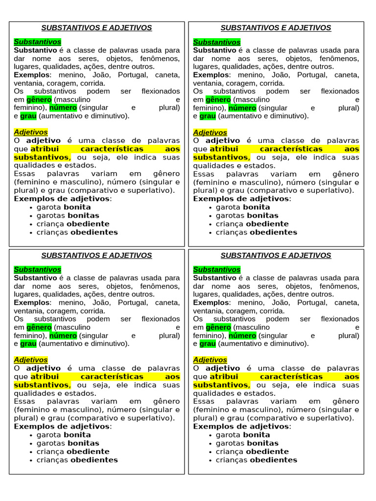 Substantivos e Adjetivos: Definições e Exemplos | PDF | Adjetivo ...