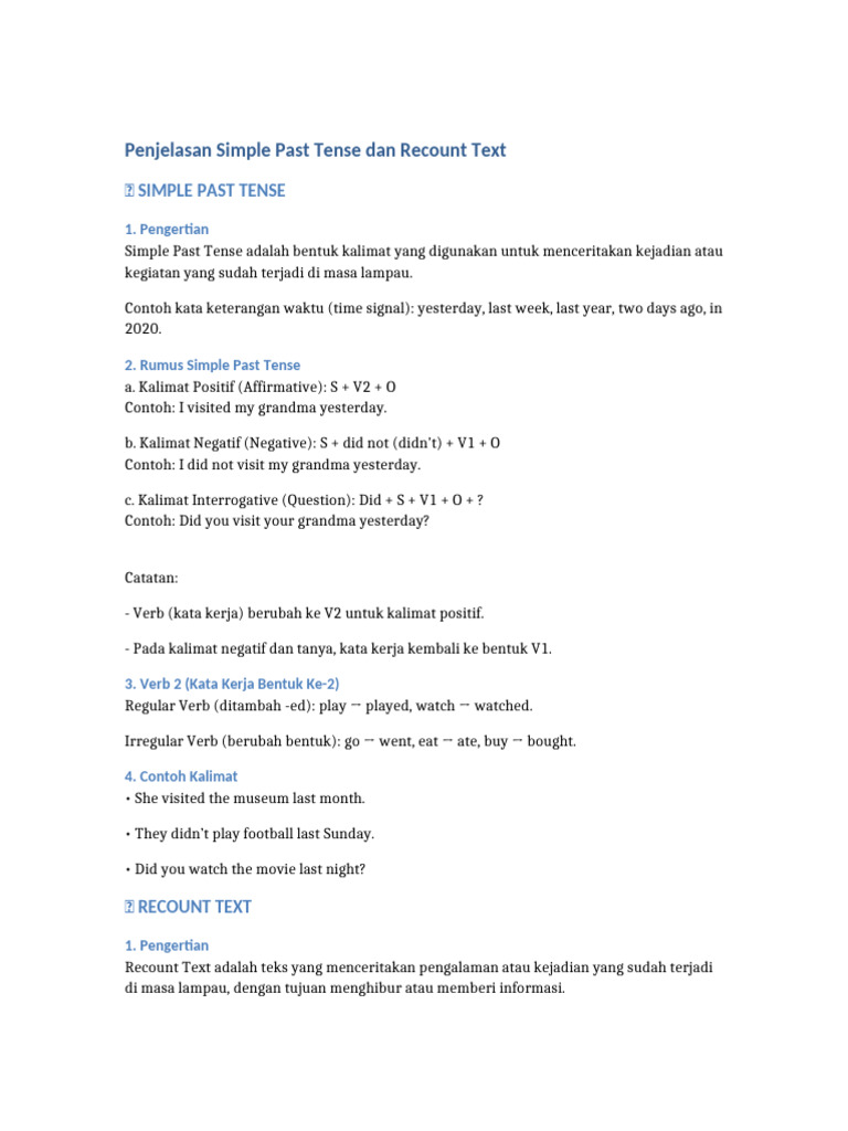 Rumus Recount Text dan Simple Past Tense | PDF
