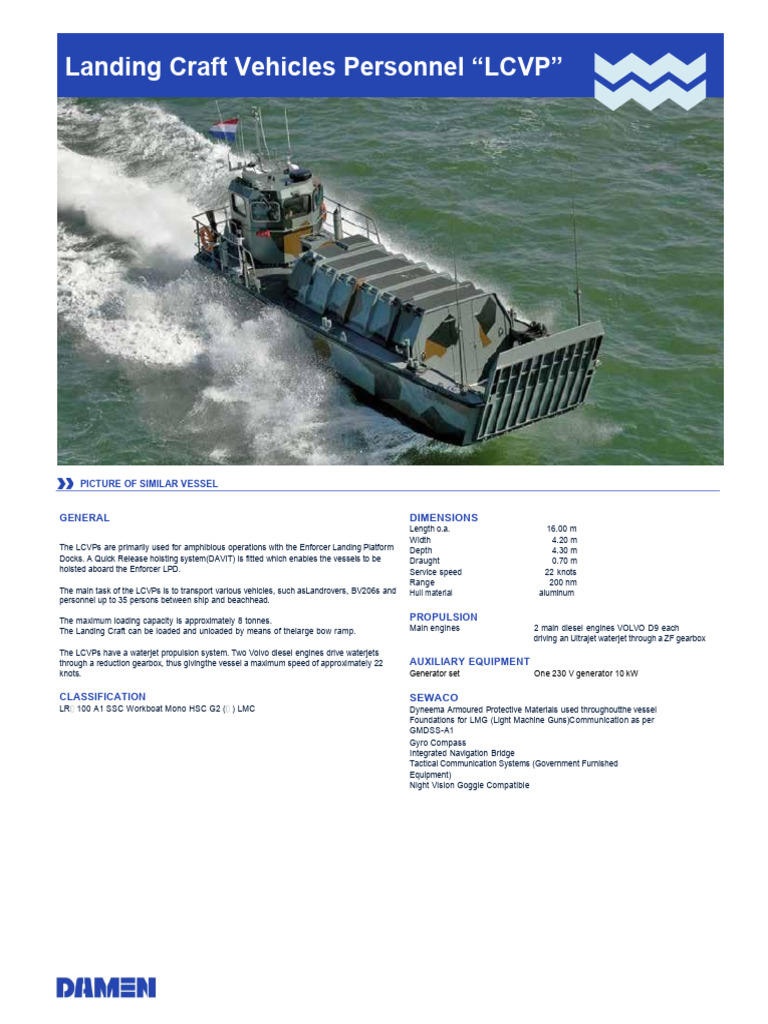 LCVP Specifications for Amphibious Operations | PDF | Ships | Watercraft