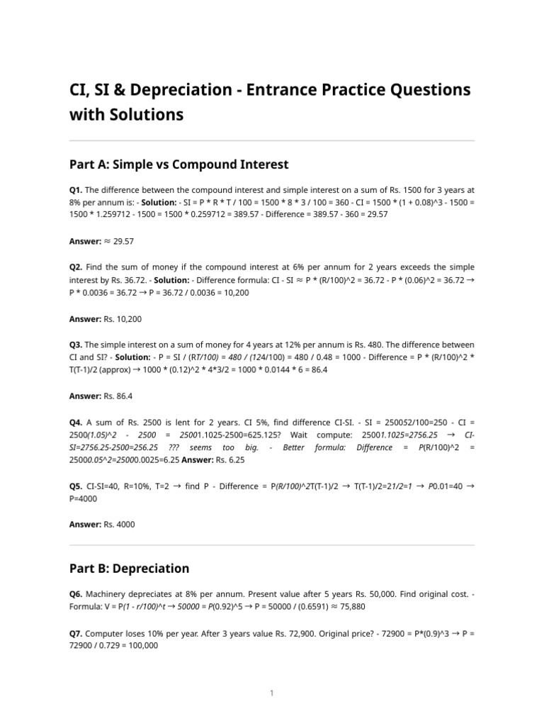 Ci Si Depreciation Practice | PDF