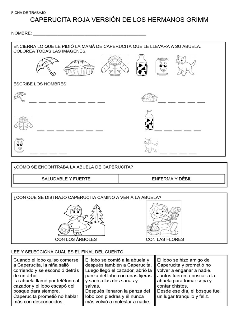 Ficha de Trabajo Caperucitas | PDF | Caperucita Roja