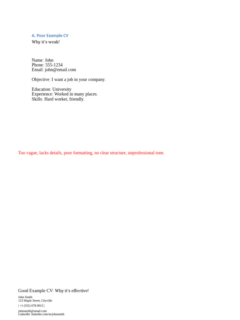 Poor Vs Effective CV and Application Letter | PDF | Human Communication ...