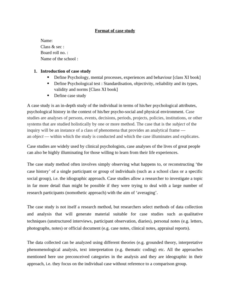 Case Study Format in Psychology | PDF | Qualitative Research | Psychology