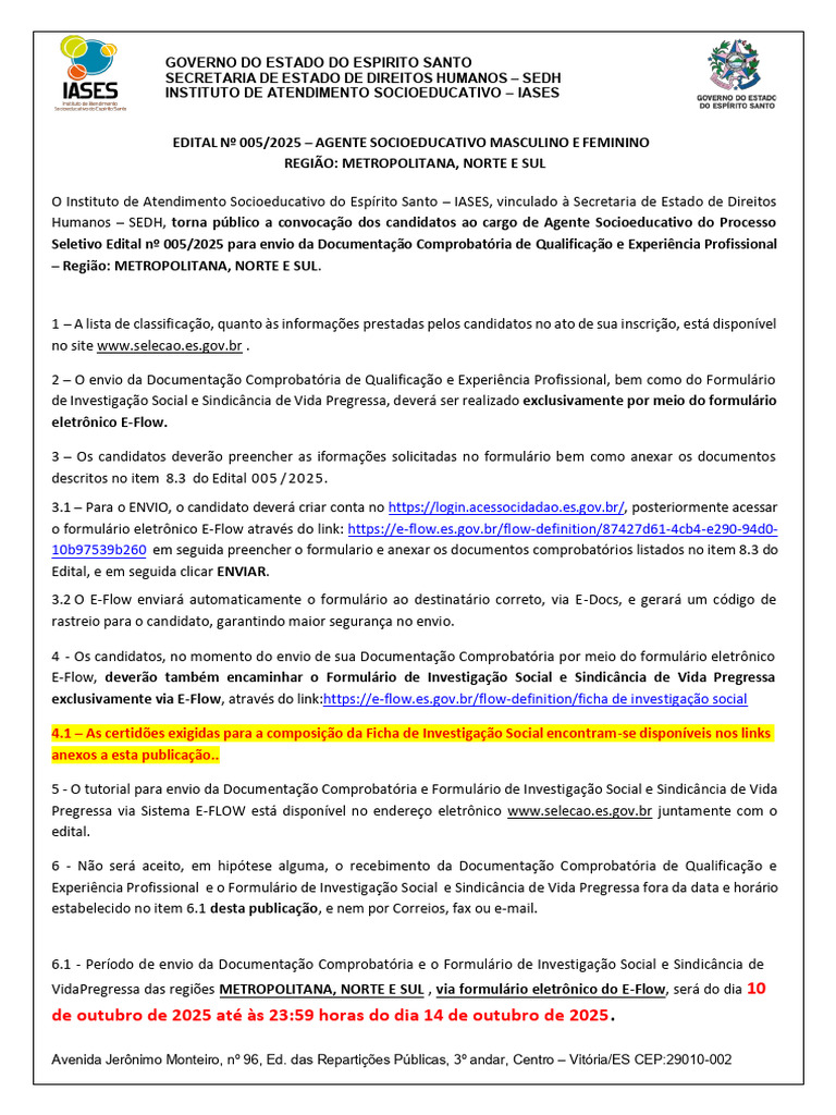 Edital 005/2025: Agente Socioeducativo ES | PDF