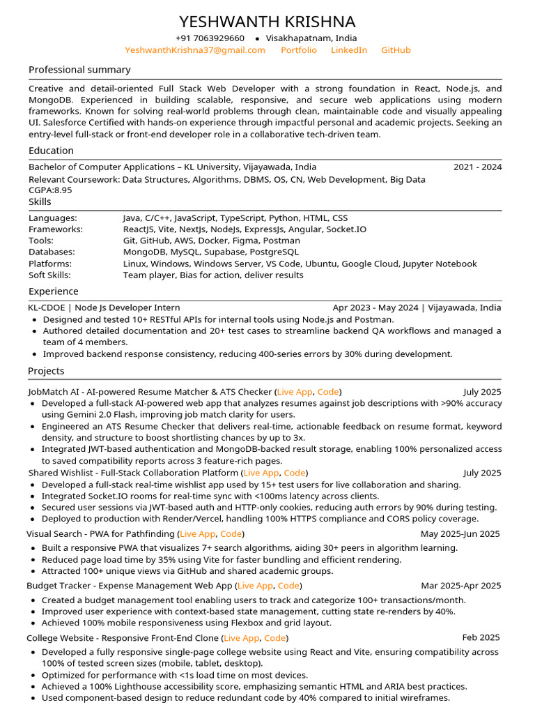 Full Stack Developer Resume Summary | PDF | Computer Science | Software ...