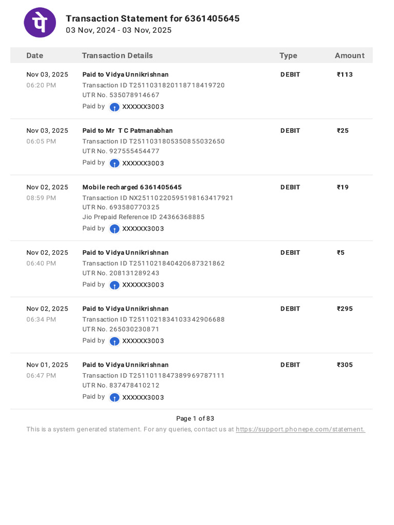 Transaction Statement for 6361405645 | PDF | Debits And Credits | Debit ...