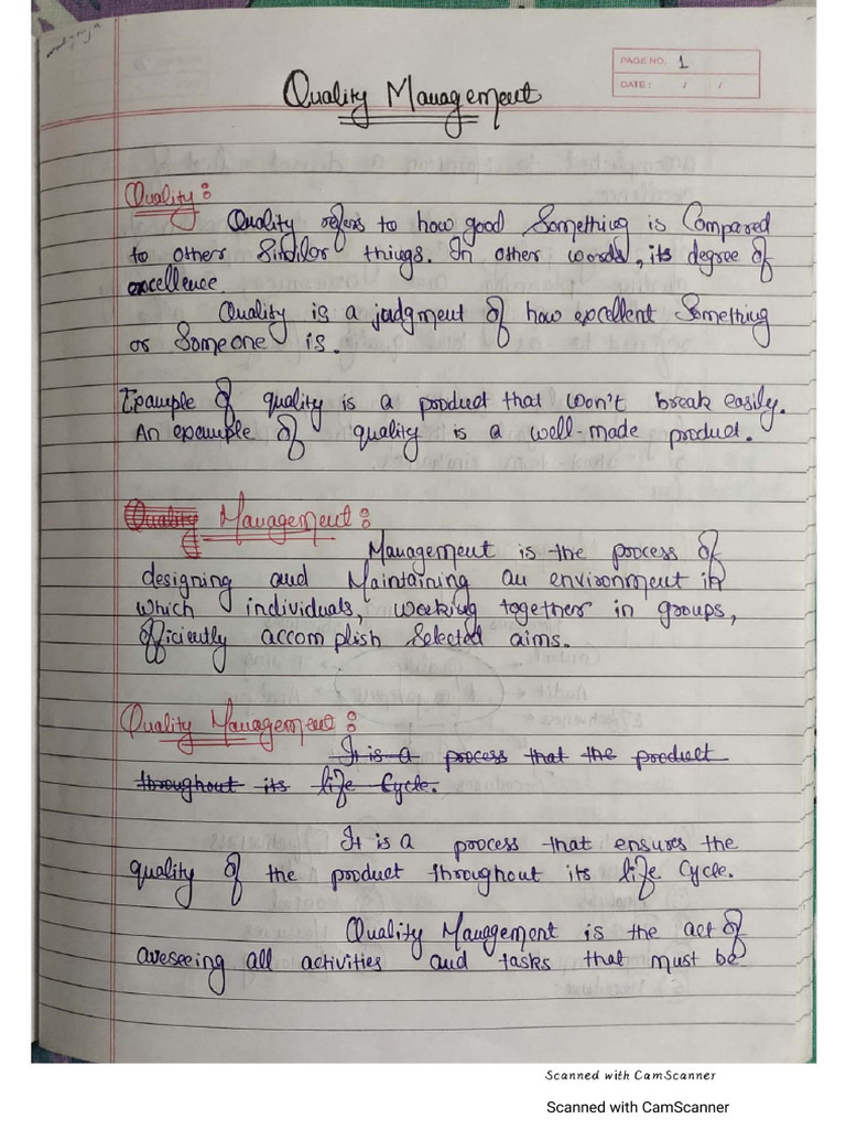 Quality Management All Units Notes | PDF