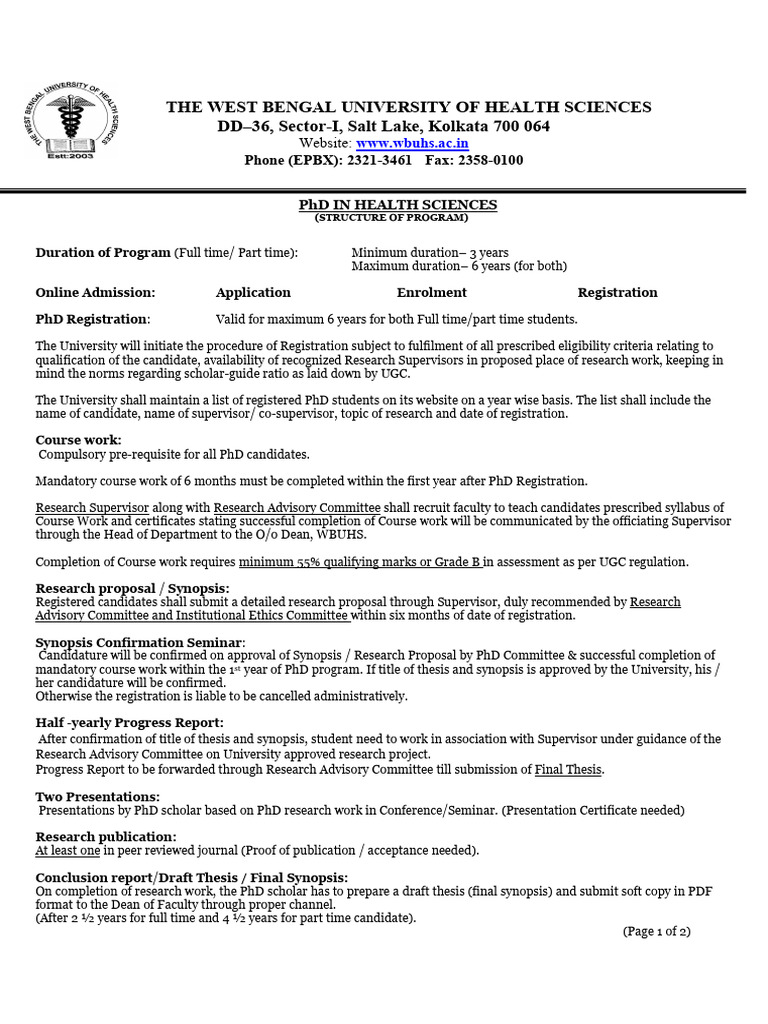 PhD Program Structure in Health Sciences | PDF | Thesis | Doctor Of ...