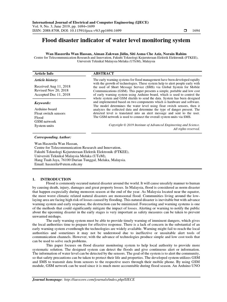 Flood Disaster Indicator of Water Level | PDF | Arduino | Sensor