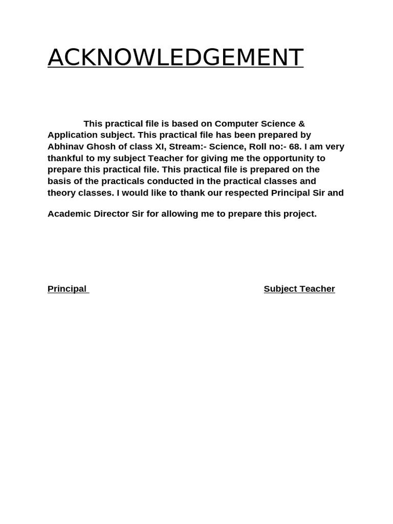 Computer Science Practical Acknowledgement | PDF
