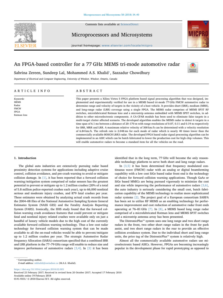 FPGA Controller for 77 GHz MEMS Radar | PDF | Field Programmable Gate ...