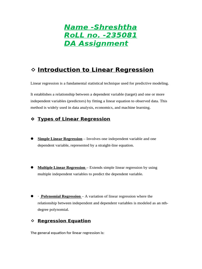 Introduction to Linear Regression Techniques | PDF