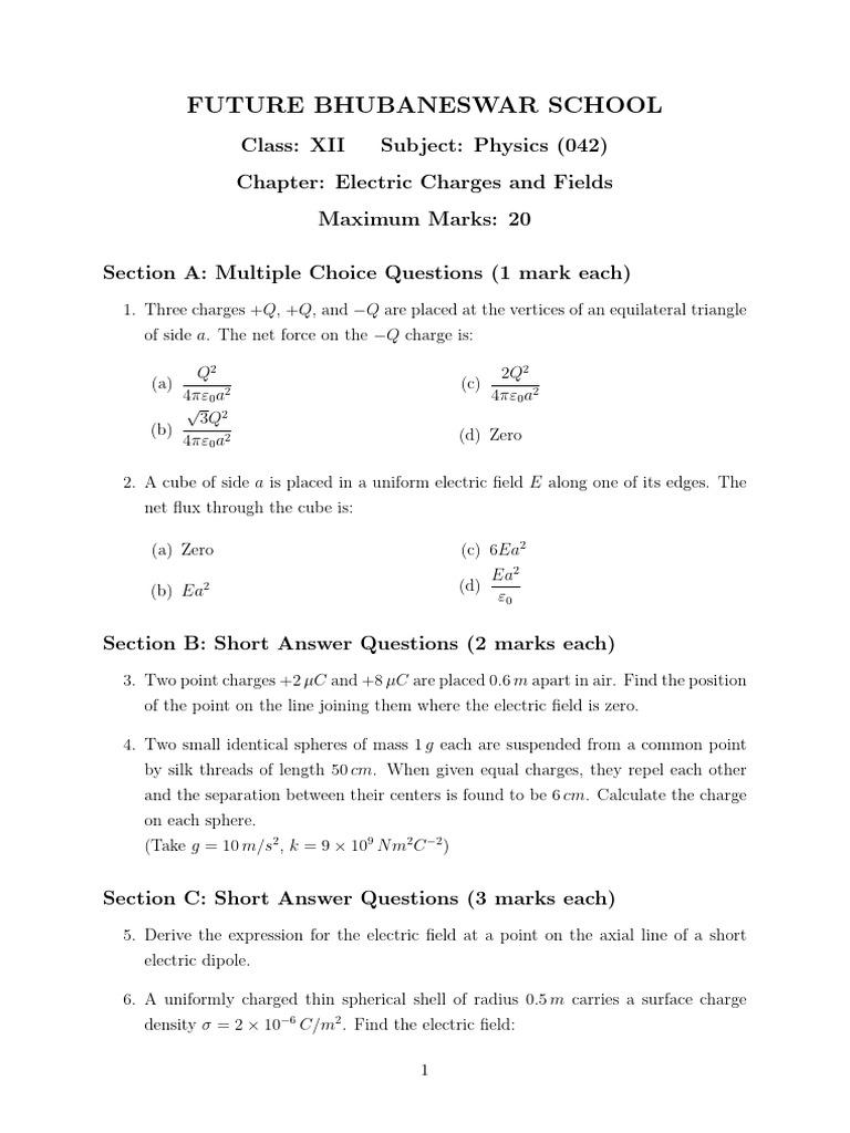 Electric Charges and Fields Exam Guide | PDF | Electric Field | Sphere