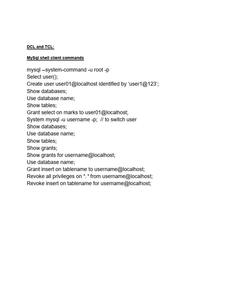 MySQL Shell Commands for User Management | PDF