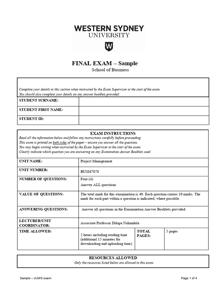 Project Management Exam Sample Guide | PDF