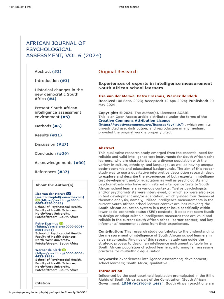 Intelligence Assessment in South Africa | PDF | Psychometrics | Psychology