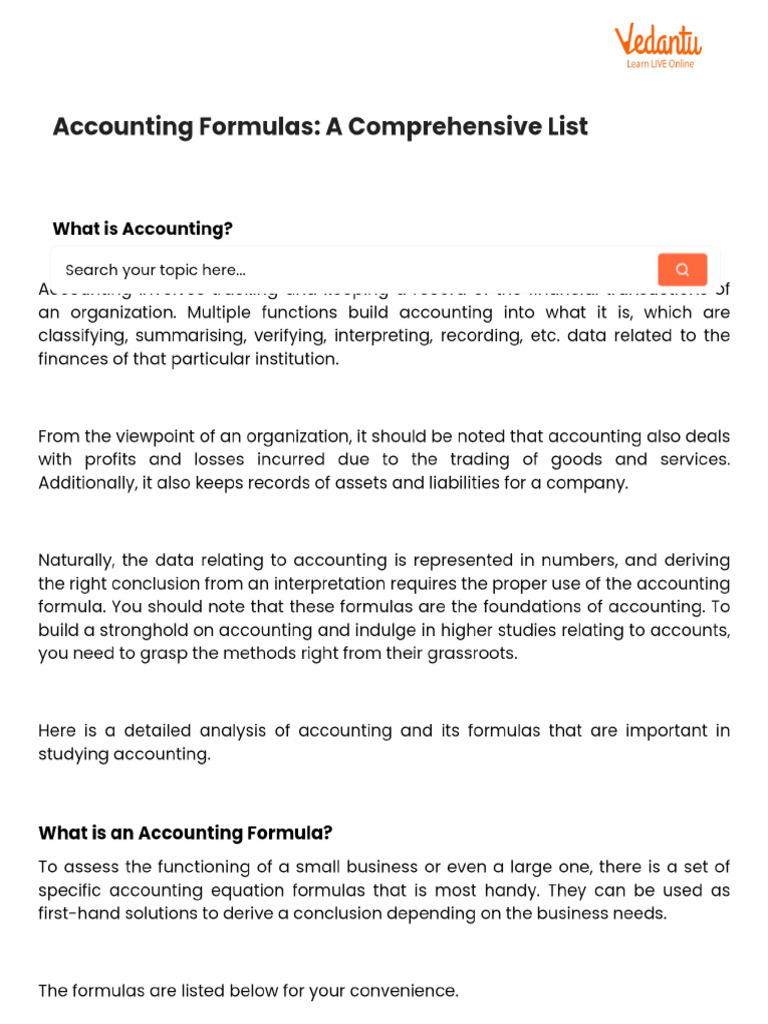 Accounting Formulas - A Comprehensive List | PDF