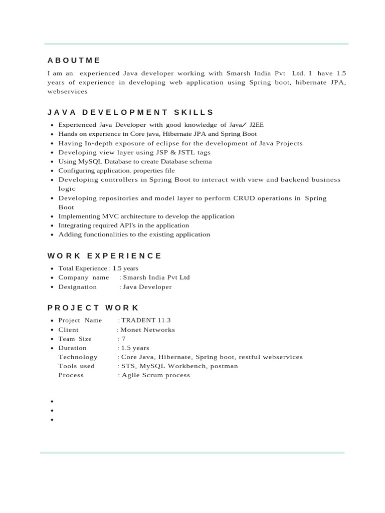 Java Developer Profile and Experience | PDF | Java (Programming ...