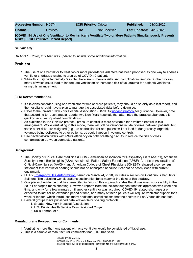 ECRI_COVID-19_Alert_H0574 | PDF | Pulmonology | Medicine