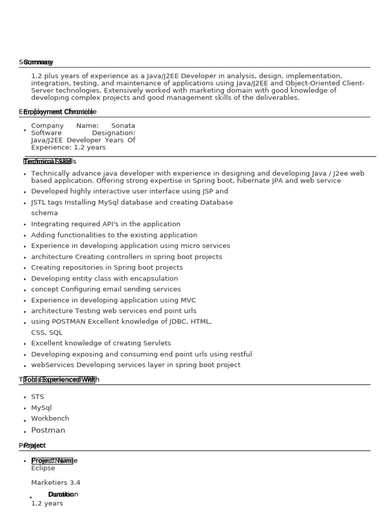 Java/J2EE Developer Resume Summary | PDF | Web Service | Java ...