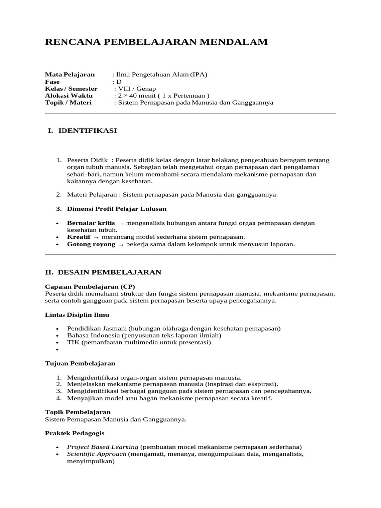Contoh RPM Sistem Pernapasan SMP | PDF