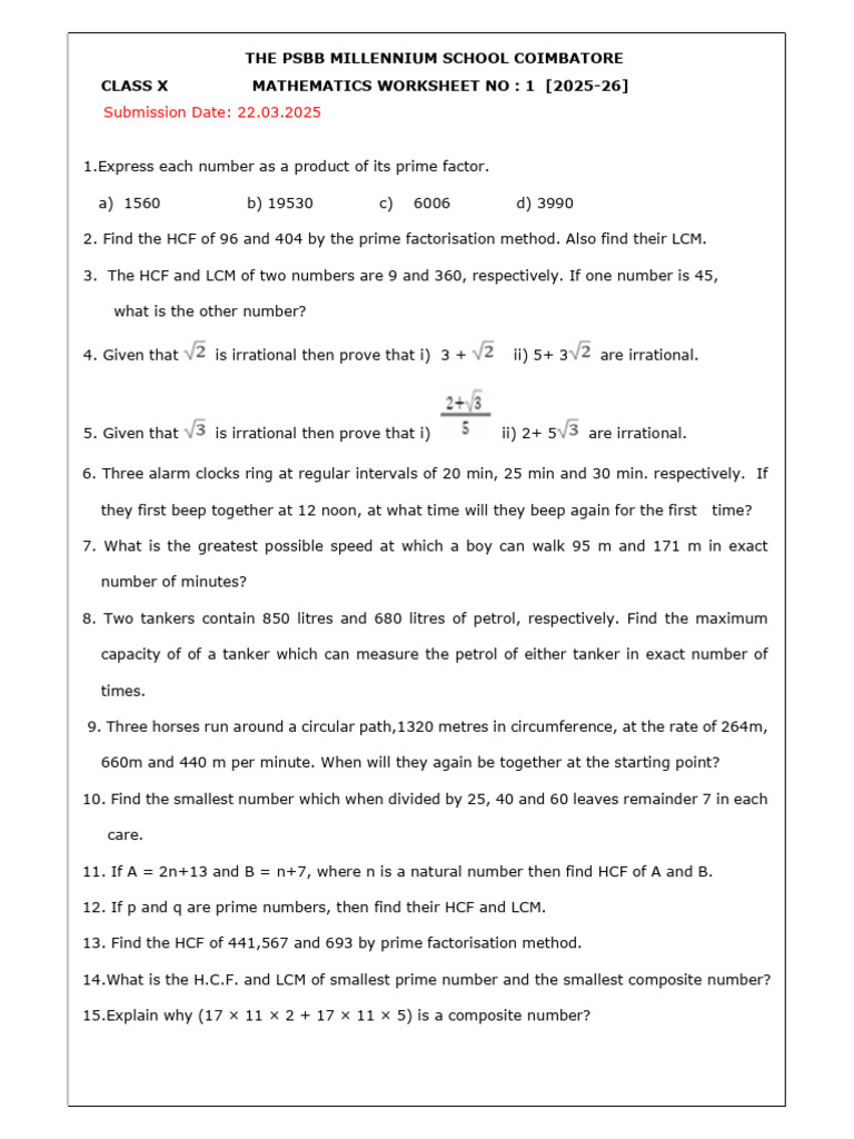 X STD Math WS-1 2025-261742205019 | PDF