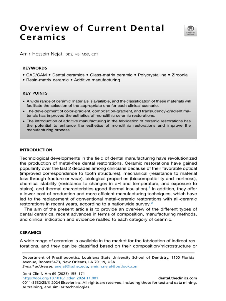 Overview of Dental Ceramics Advances | PDF | Zirconium Dioxide | Ceramics