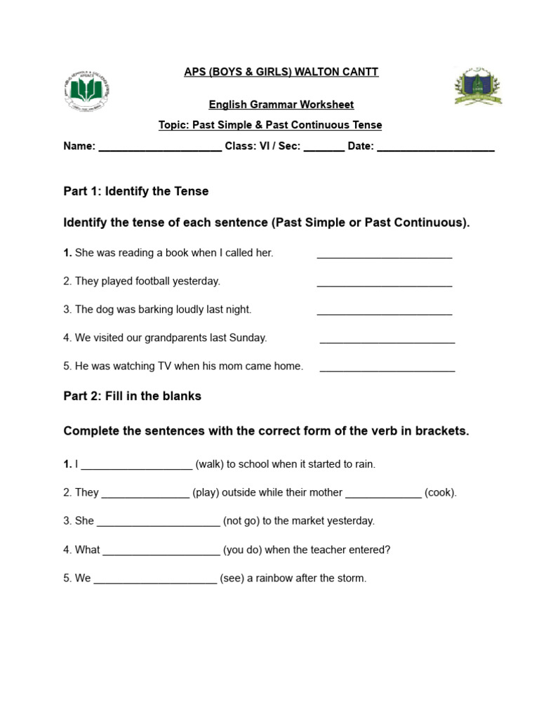 Past Tense Grammar Worksheet for Kids | PDF | Language Mechanics | Syntax