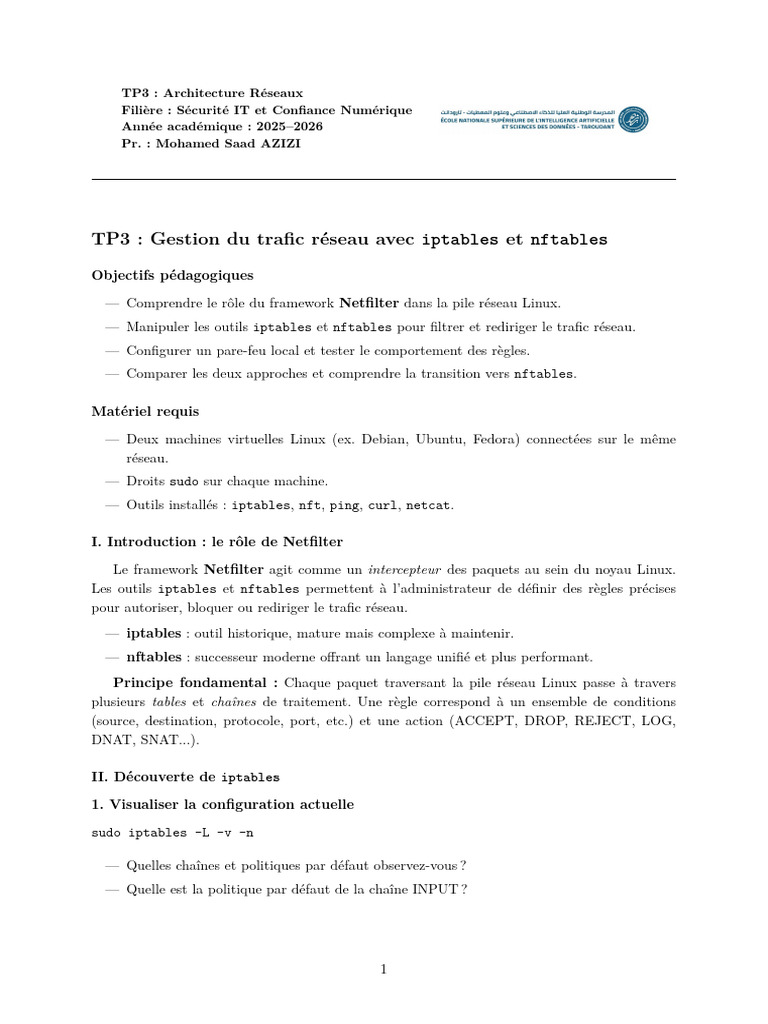 Gestion du trafic réseau avec iptables et nftables | PDF | Pare-feu ...