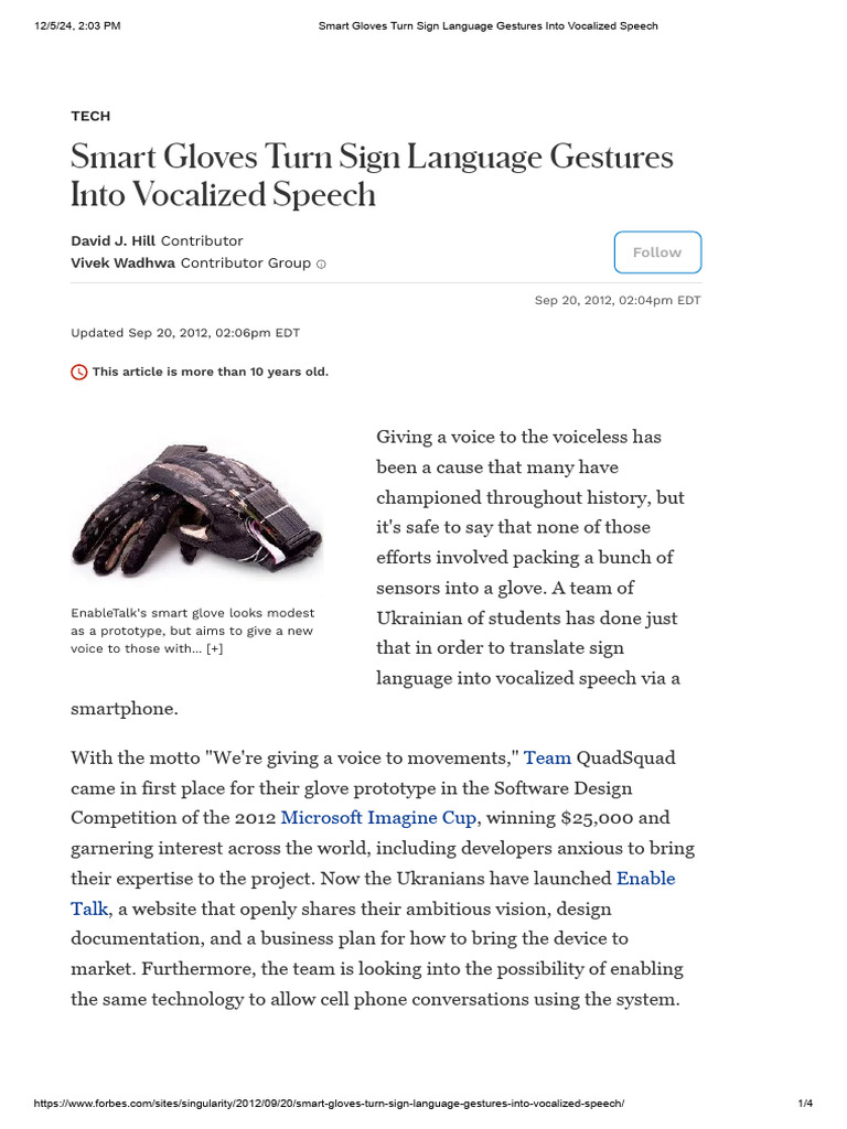 Smart Gloves Turn Sign Language Gestures Into Vocalized Speech | PDF ...