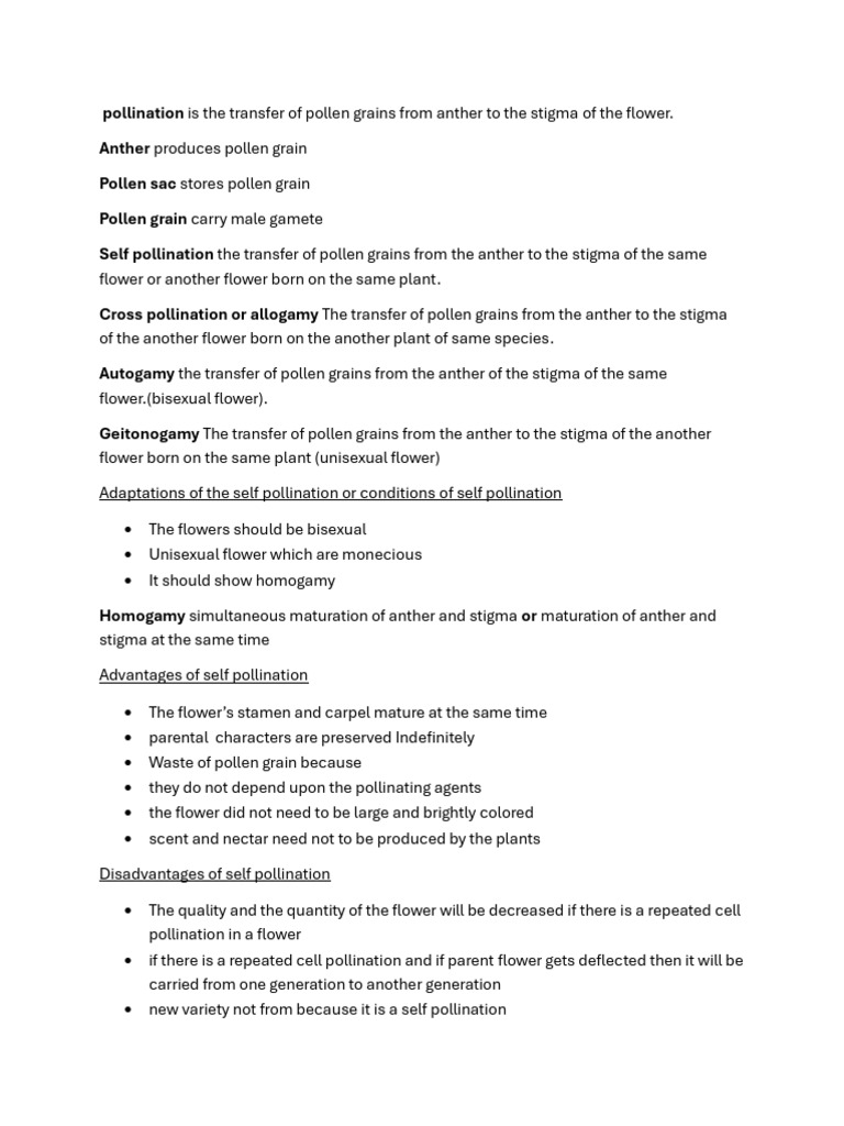 Understanding Pollination Types and Processes | PDF | Flowers | Pollination
