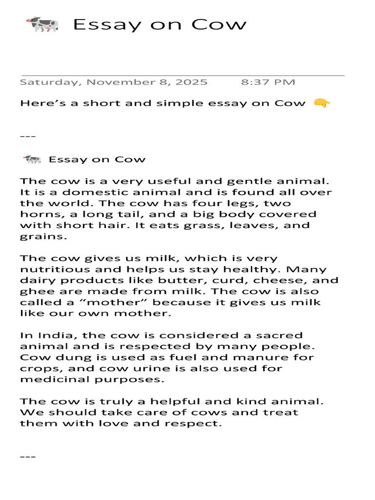 ? Essay On Cow | PDF