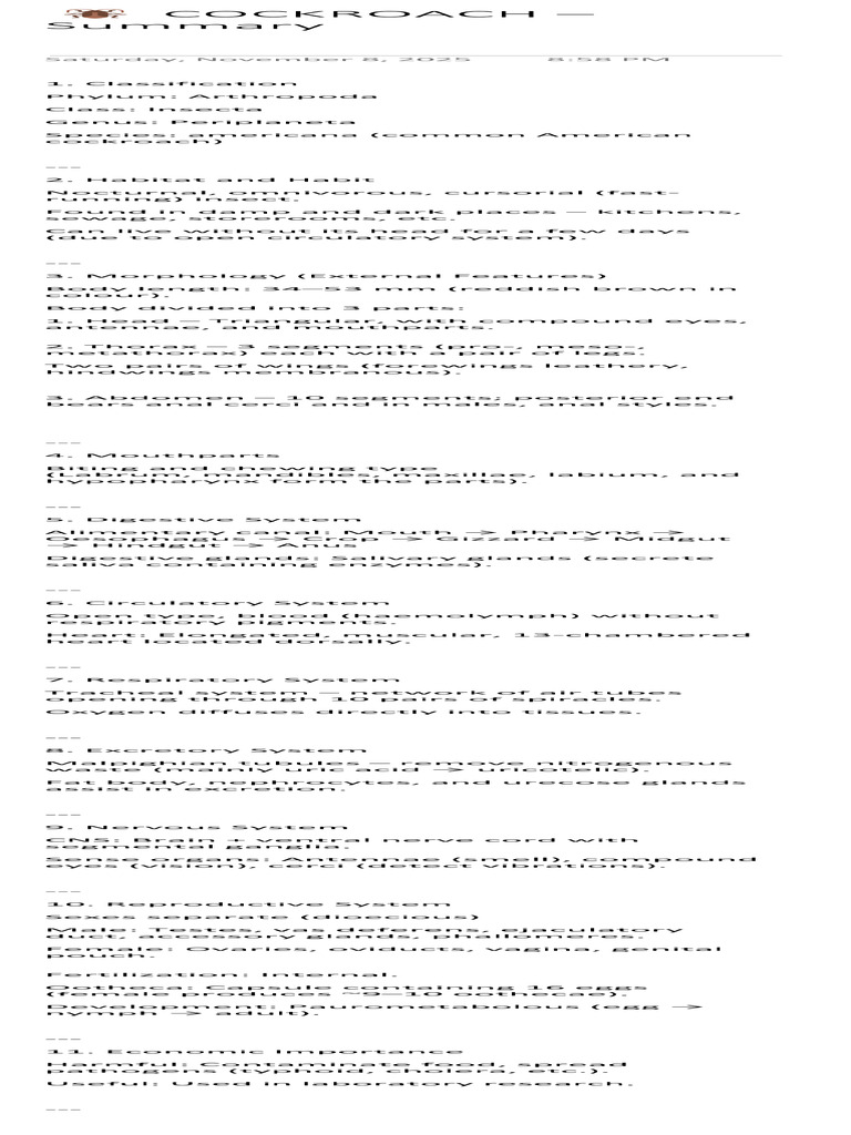? Cockroach - Summary | PDF