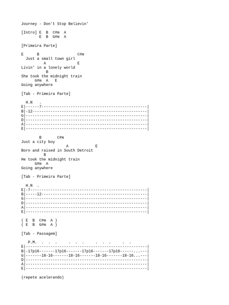 Don't Stop Believin' Guitar Tabs | PDF