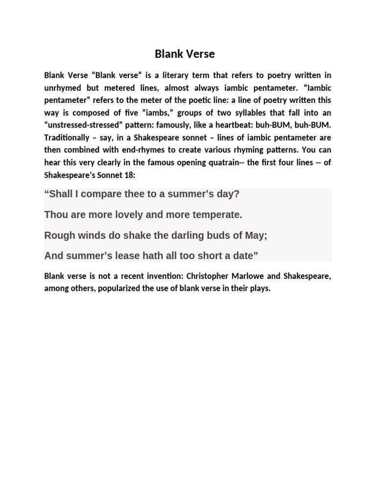 Understanding Blank Verse and Poetry | PDF | Metre (Poetry) | Poetry