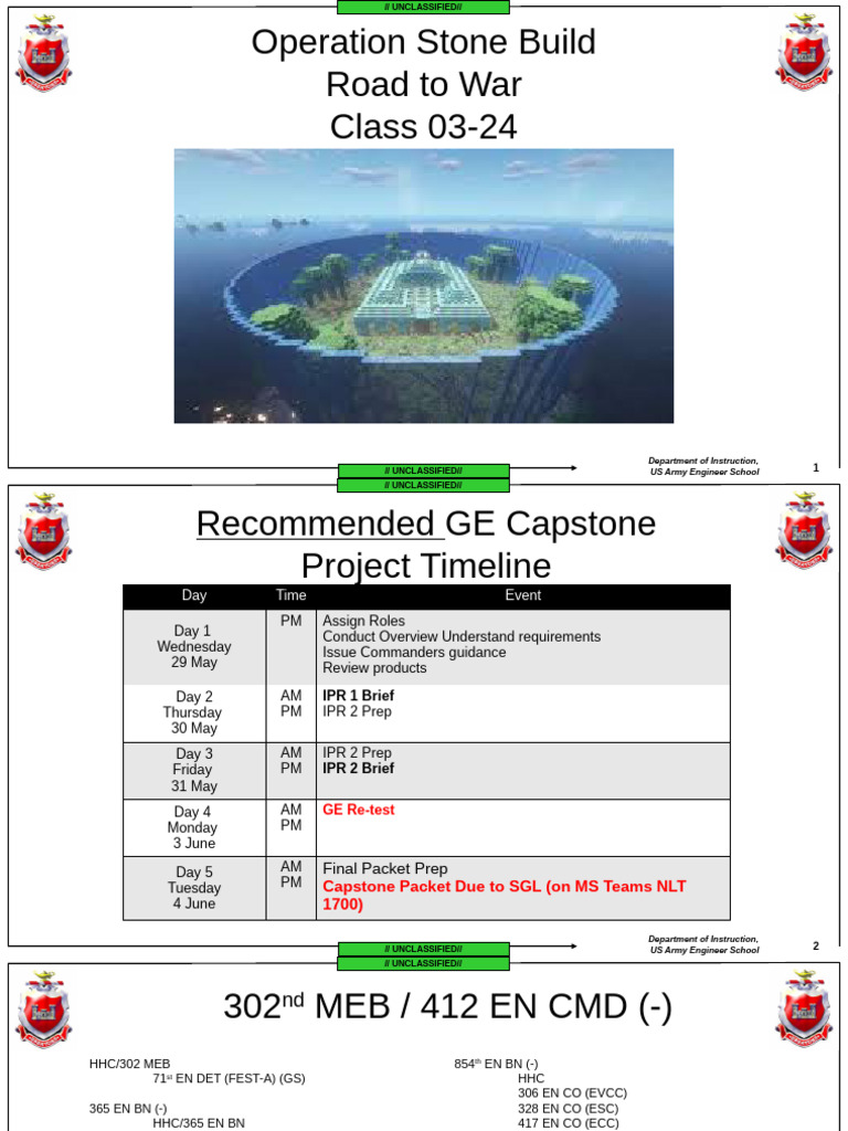 Army Engineer School Capstone Timeline | PDF