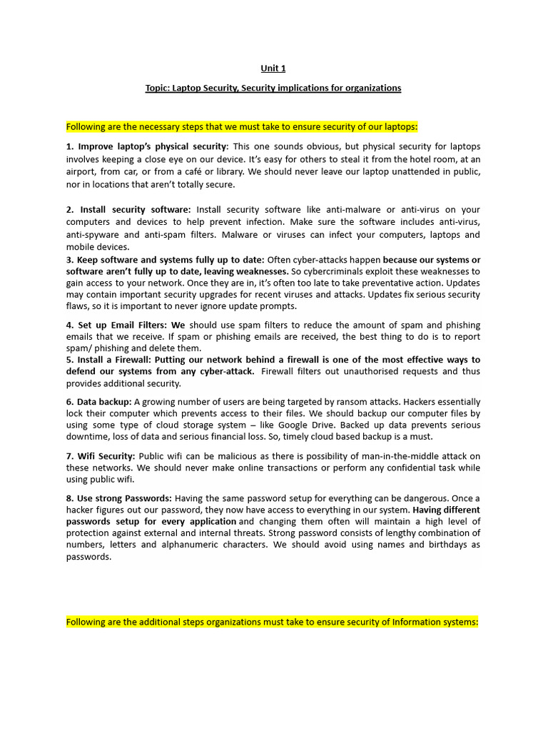 Laptop Security, Security Implications For Organizations | PDF ...