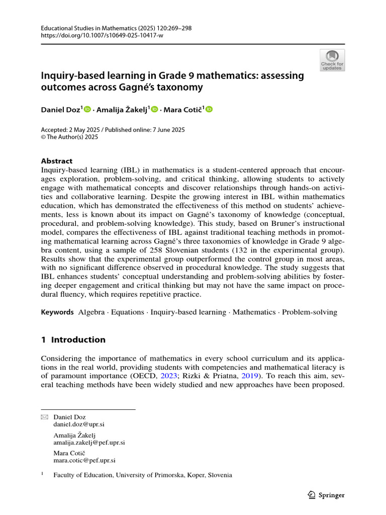 Inquiry-Based Learning in Grade 9 Math | PDF | Learning | Knowledge